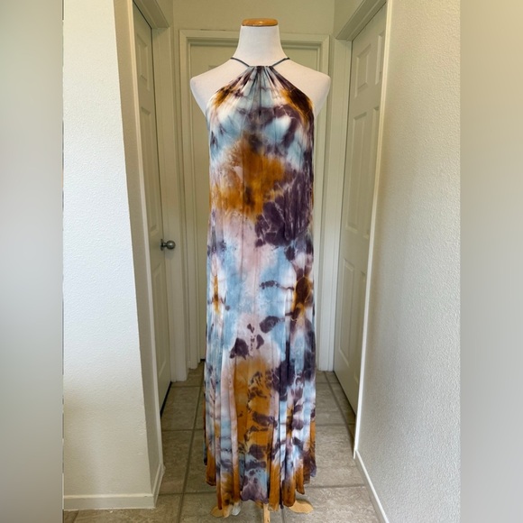 YBF Sheer Bohemian 70’s Whimsical Tie Dye Acid Wash Handcrafted Couture Dress - Picture 2 of 6